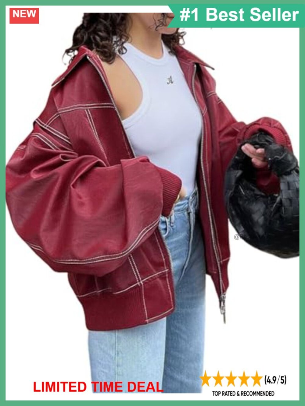 Faux Leather Jacket Oversized Moto Biker Zip Up Winter Coat
